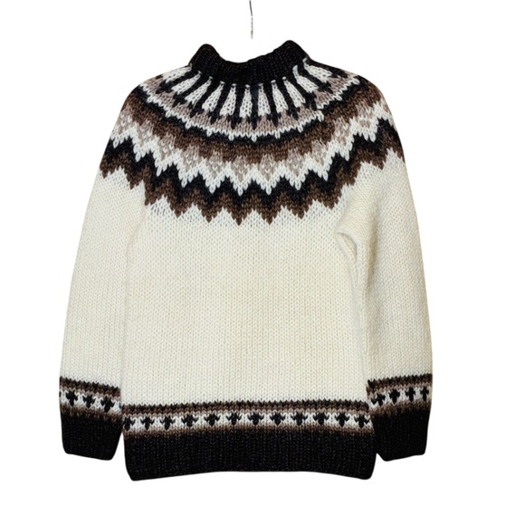 Icelandic Sweaters - Icelandic Wool Sweater Hand Knit Cream Brown Pattern Vintage Bought in Iceland